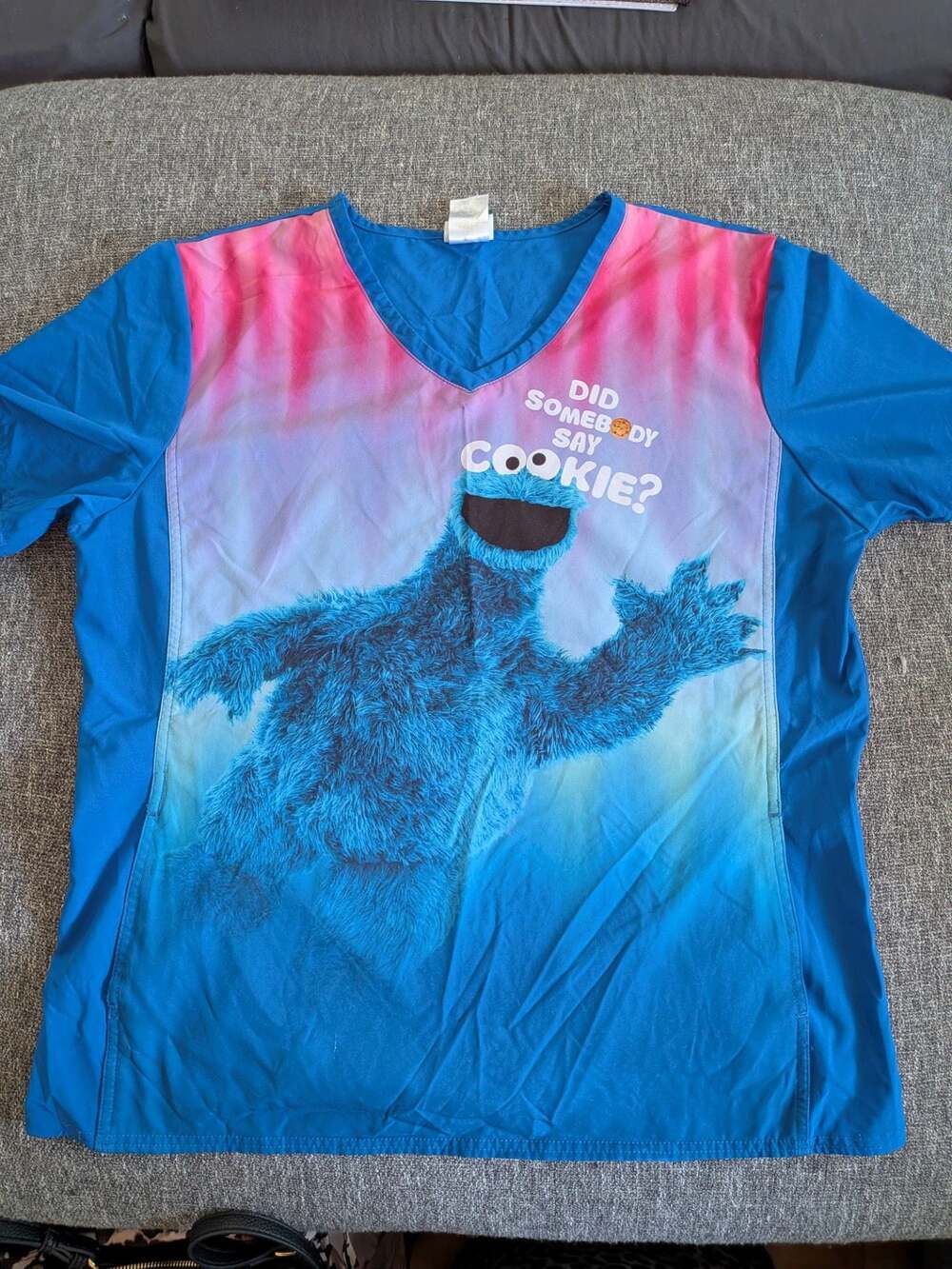 Cherokee Tooniforms Sesame Street Cookie Monster V-Neck Scrub Top TF627 SWSL